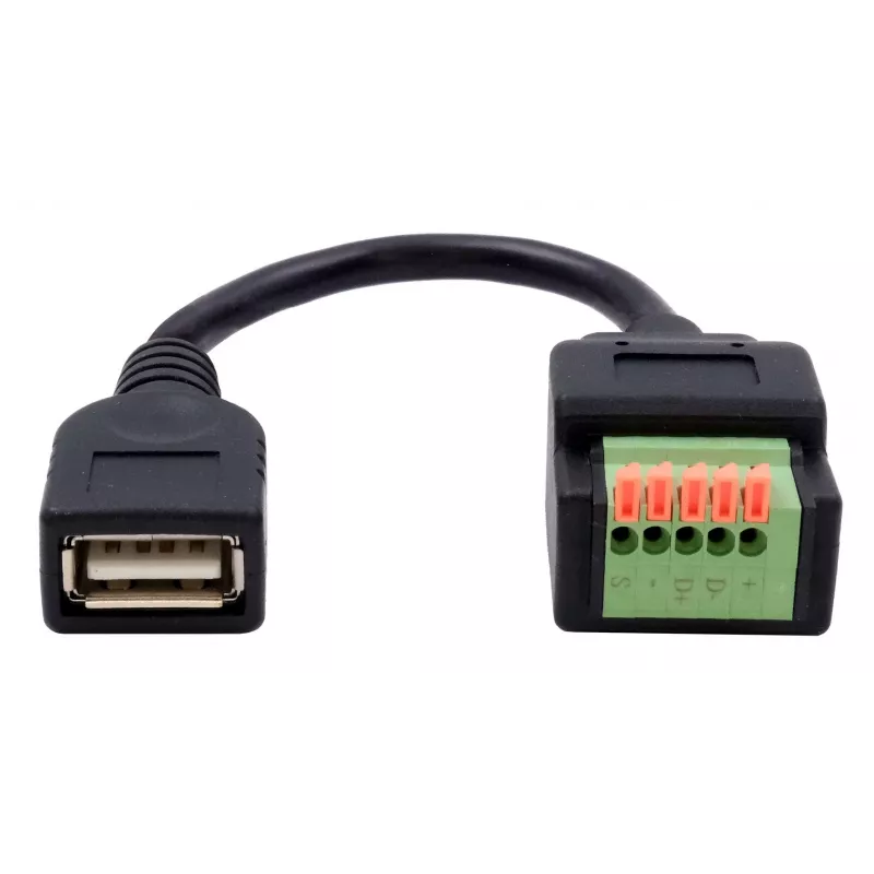 EXSYS EX-49128 USB-A konektor samica na 5-pin svorkovnicový blok adaptérový kábel s tlačidlom, USB 2.0, 15 cm