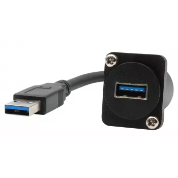 EXSYS EX-49164 USB 3.2 Gen 1 D-typ montážny adaptérový kábel, USB-A konektor samec na konektor samica, 20 cm, čierna