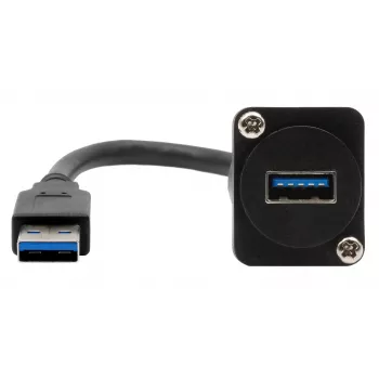 EXSYS EX-49164 USB 3.2 Gen 1 D-typ montážny adaptérový kábel, USB-A konektor samec na konektor samica, 20 cm, čierna