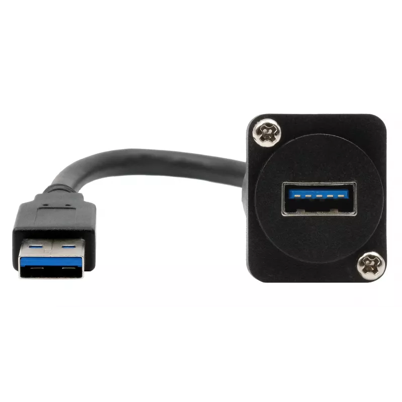 EXSYS EX-49164 USB 3.2 Gen 1 D-typ montážny adaptérový kábel, USB-A konektor samec na konektor samica, 20 cm, čierna