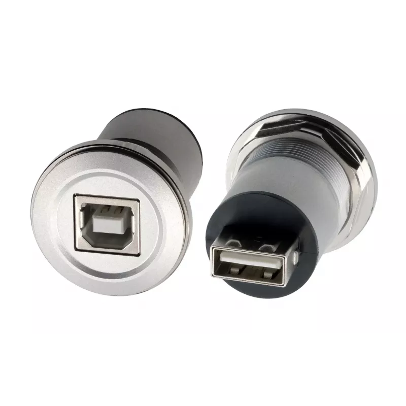 EXSYS EX-49193 kovový panelový montážny USB-2.0 adaptér USB-B konektor samica na USB-A konektor samica
