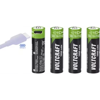 Voltcraft VC-AA1300USB USB-C nabíjateľné Li-Ion AA batérie 1300 mAh 1,5 V, balenie 4 ks