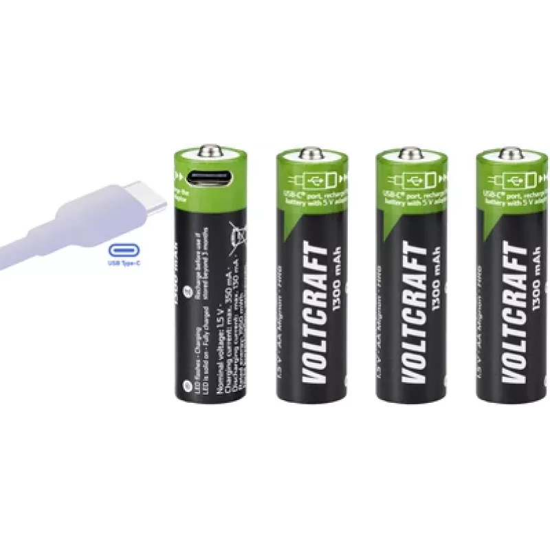 Voltcraft VC-AA1300USB USB-C nabíjateľné Li-Ion AA batérie 1300 mAh 1,5 V, balenie 4 ks