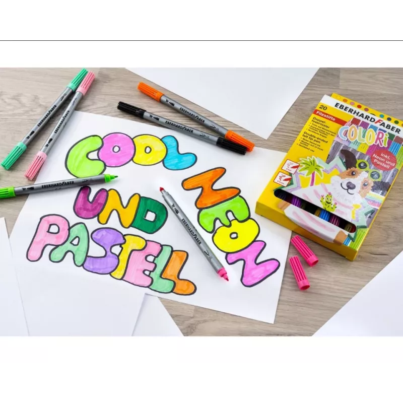 Faber-Castell Eberhard Faber COLORI dvojité fixky, 20 rôznych farieb, 2,0 mm & 3,0-4,0 mm, kartónové puzdro 550020