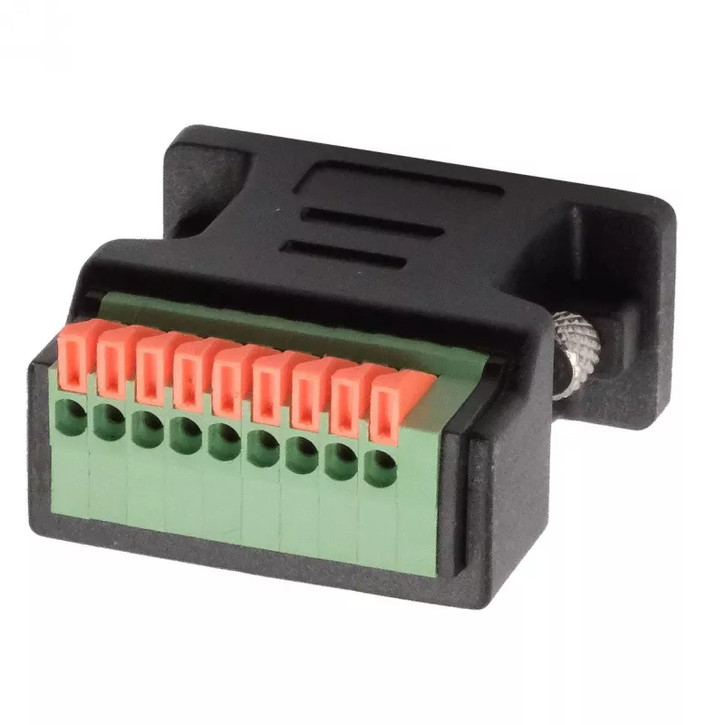 EXSYS EX-49110 DB9 konektor samec na 9-pin svorkovnicový blok adaptér s tlačidlom