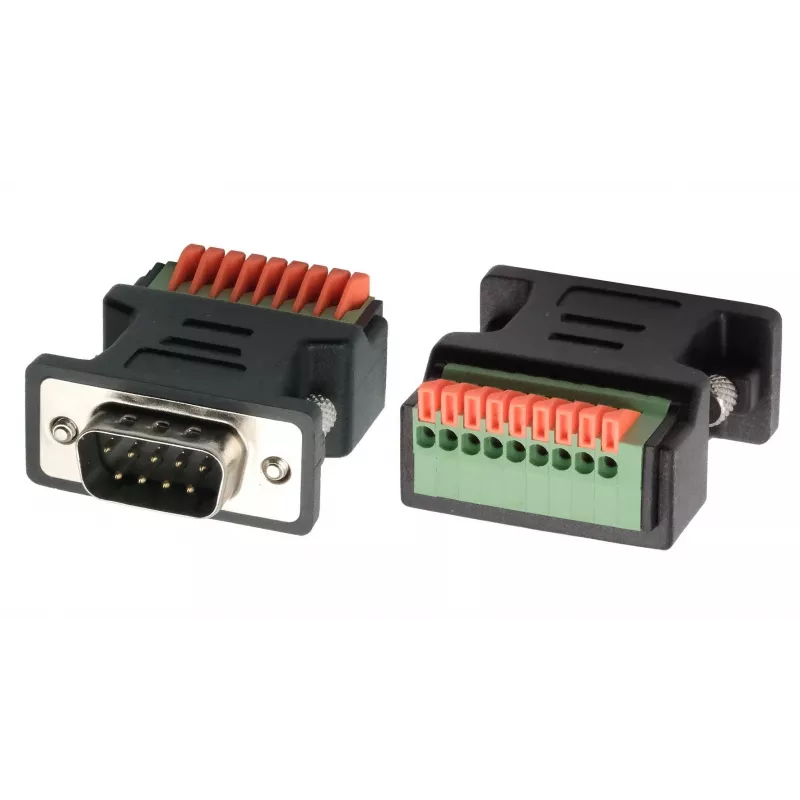 EXSYS EX-49110 DB9 konektor samec na 9-pin svorkovnicový blok adaptér s tlačidlom