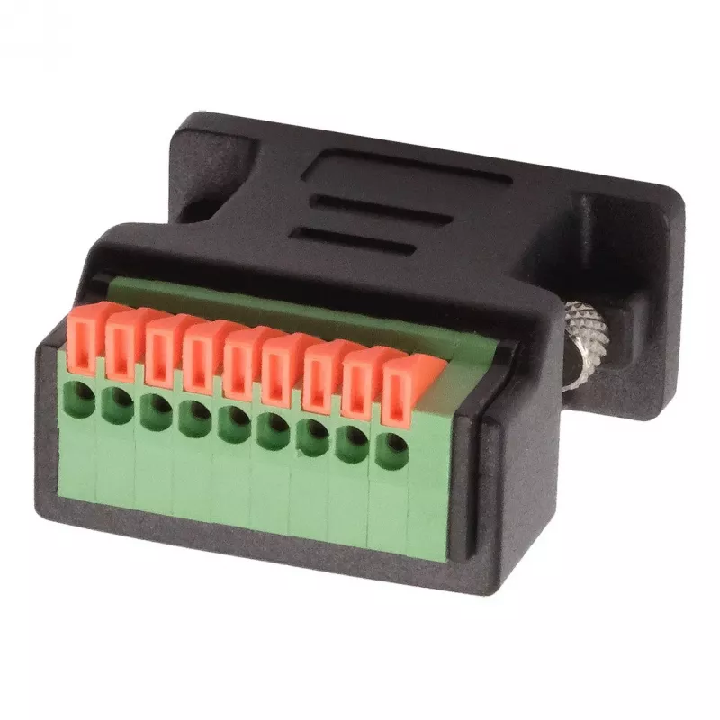 EXSYS EX-49111 9-pin D-Sub konektor samica na 9-pin svorkovnicový blok adaptér s tlačidlom, sivý