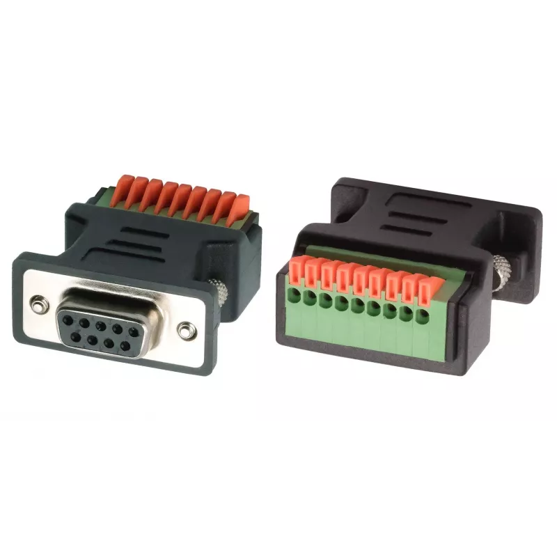 EXSYS EX-49111 9-pin D-Sub konektor samica na 9-pin svorkovnicový blok adaptér s tlačidlom, sivý
