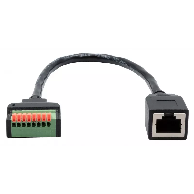 EXSYS EX-49120 adaptérový kábel RJ45 konektor samica na 8-pinový terminálový blok, CAT.6, 30 cm, s tlačidlom