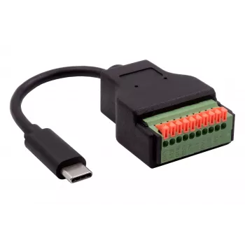EXSYS EX-49125 adaptérový kábel USB-C konektor samec na 10-pinový terminálový blok s tlačidlom, 15 cm, USB 3.2 Gen 1
