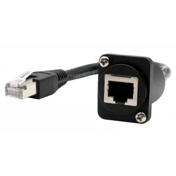 EXSYS D-typ adaptérový kábel RJ45 konektor samica na samec, CAT.5e, 20 cm, čierny EX-49159