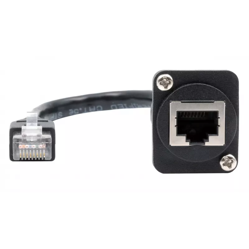 EXSYS D-typ adaptérový kábel RJ45 konektor samica na samec, CAT.5e, 20 cm, čierny EX-49159