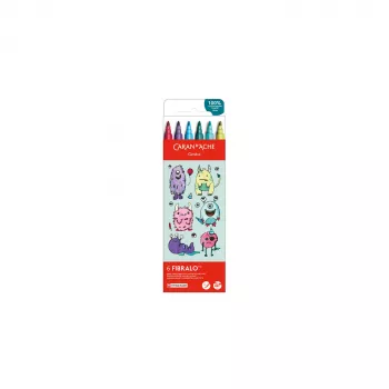 CARAN D'ACHE Fibralo Kawaii Monsters fixky, sada 6 ks, na vodnej báze, vodou riediteľný atrament, použiteľné suché alebo mokré (185.801)