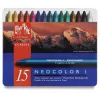 Caran d'Ache Neocolor I voskovky, 15 rôznych farieb, okrúhle, papierový obal, plechová škatuľka 7000.315