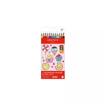 Caran d'Ache Swisscolor Kawaii Candy akvarelové pastelky, sada 12 ks, šesťhranné, céder 1285.802