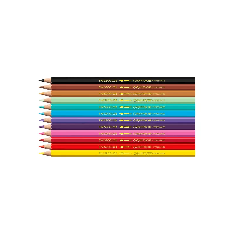 Caran d'Ache Swisscolor Kawaii Candy akvarelové pastelky, sada 12 ks, šesťhranné, céder 1285.802