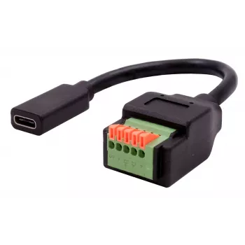 EXSYS EX-49122 USB-C konektor samica na 5-pin svorkovnicový adaptér s tlačidlom, USB 2.0, 15 cm