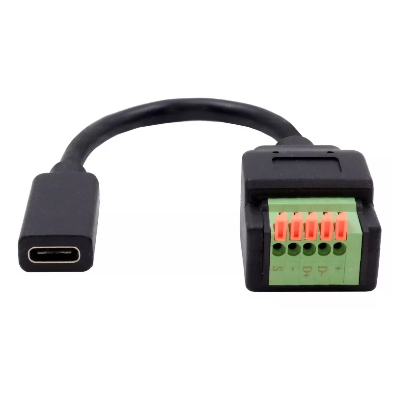 EXSYS EX-49122 USB-C konektor samica na 5-pin svorkovnicový adaptér s tlačidlom, USB 2.0, 15 cm