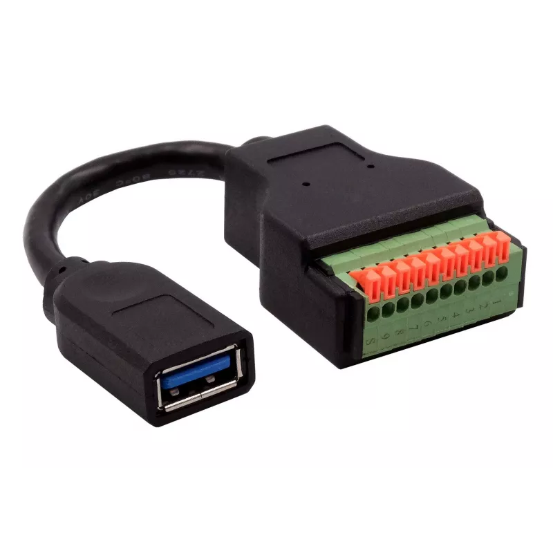 EXSYS EX-49126 adaptérový kábel USB-A konektor samica na 10-pinový terminálový blok s tlačidlom, USB 3.2 Gen 1, 15 cm