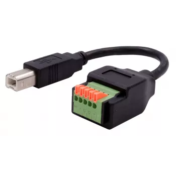 EXSYS USB-B konektor samec na 5-pinový terminálový blok adaptérový kábel s tlačidlom, USB 2.0, 15 cm EX-49131