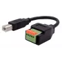 EXSYS USB-B konektor samec na 5-pinový terminálový blok adaptérový kábel s tlačidlom, USB 2.0, 15 cm EX-49131