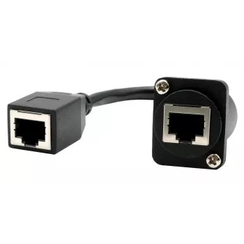 EXSYS D-typ zabudovateľná RJ45 spojka, konektor samica na konektor samica, CAT.5e, 20 cm, tienená, čierna EX-49160