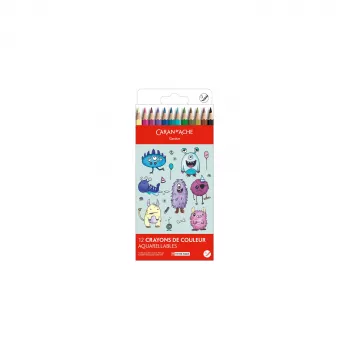 Caran d'Ache Swisscolor Kawaii Monsters vodou rozmývateľné pastelky, sada 12 ks, šesťhranné cedrové drevo 1285.801