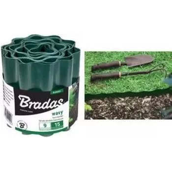 Bradas OBFG 0915 obruba trávnika, zelená zvlnená, 150 mm výška, 9 m dĺžka, odolný voči poveternostným vplyvom plast