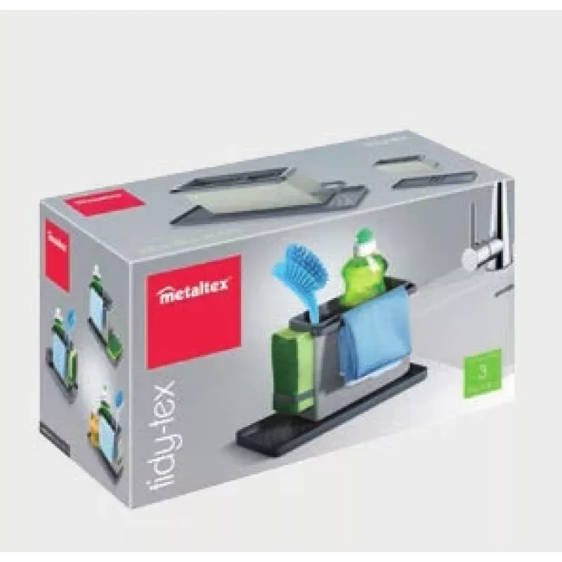 Metaltex Tidytex organizér na drez, plast, sivý, 2 výsuvné držiaky na hubky a utierky 297530109