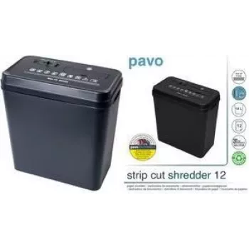 PAVO skartovačka na prúžky 12 listov, 6 mm prúžky, 220 mm vstup, 18 L nádoba, čierna (8000784)
