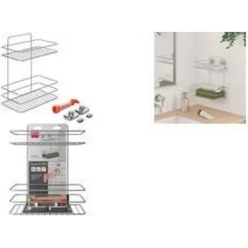 Metaltex Reflex LUXY dvojitý držiak na uteráky s odkladacou plochou, VacuumFix montáž na prísavku, strieborná 403342000