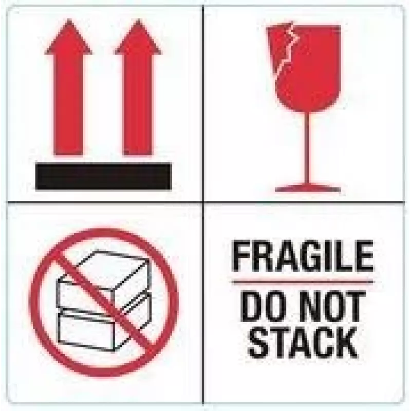 RILLPRINT 76930 FRAGILE / DO NOT STACK výstražné etikety, permanentné lepidlo, papier, biela/červená/čierna, 100 x 50 mm, 500 etikiet na rolku