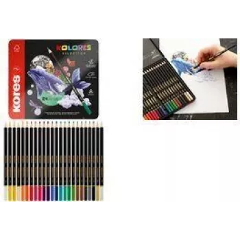 Kores KOLORES SELECTION Trojuholníkové pastelky, 24 rôznych farieb, lipové drevo, plne lepená tuha, nerozbitné, ergonomické BB93325