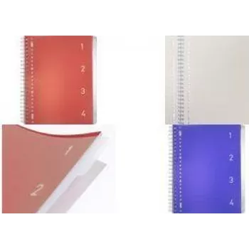 Kangaro College blok 4-in-1, DIN A4, 100 listov, linajkovaný, červený PP obal, 80 g/m² papier, 4 posúvateľné oddeľovače – 1 kus (K-58380)