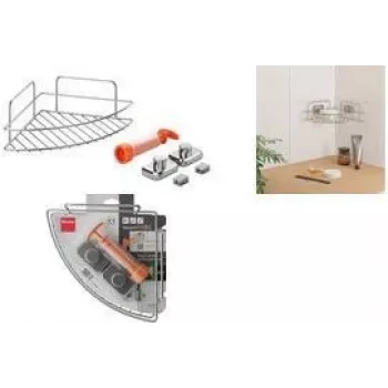 Metaltex Reflex LUXY & VacuumFix rohový regál, strieborný, 1 poschodie, montáž bez vŕtania 403330000