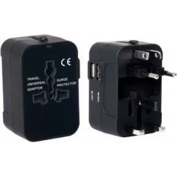PAVO univerzálny cestovný adaptér s USB nabíjaním (US/AU/EU/UK), čierny 8025329