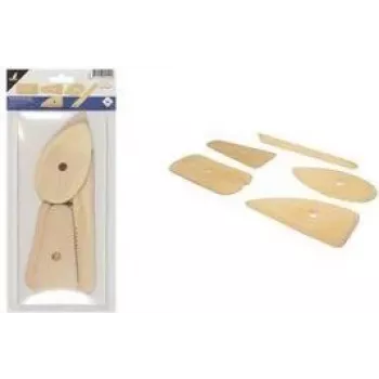 Kangaro set drevených špachtlí na hlinu, 5-dielny na tvarovanie, škrabanie a hladenie hliny alebo porcelánu (K-840101)