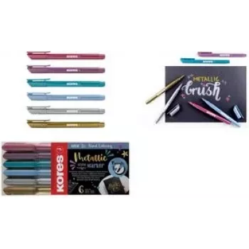 Kores fixky Brush Tip Marker Metallic Style brushpen v metalických farbách, štetčekový hrot, ideálne pre umenie a tvorenie - 1 kus (M21461)