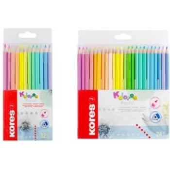 Kores Kolores Pastel trojhranné pastelky, 12 rôznych pastelových farieb, 3 mm tuhy, vysoká pigmentácia, kartónové puzdro BB93311