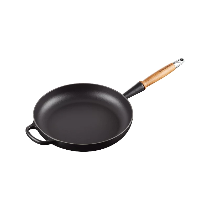 LE CREUSET liatinová panvica s drevenou rukoväťou Ø28cm matná čierna