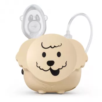 Flaem Nuova Puppy kompresorový nebulizér - pediatrický inhalačný systém s nebulizérom RF5, maska pre dospelých a deti, náustok, nosová časť, vzduchová hadica, vzduchový filter, rýchlosť nebulizácie 0,35 ml/min, 2,6 µm MMAD, hladina hluku 55 dB, 230V