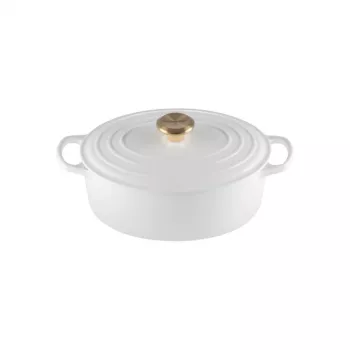 LE CREUSET smaltovaný liatinový oválny pekáč 27 cm 4,1 l biely