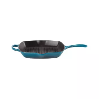 Le Creuset liatinová štvorcová grilovacia panvica 26x26 cm modrá