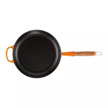 Le Creuset liatinová panvica na vyprážanie s drevenou rukoväťou 28 cm Volcanic Orange