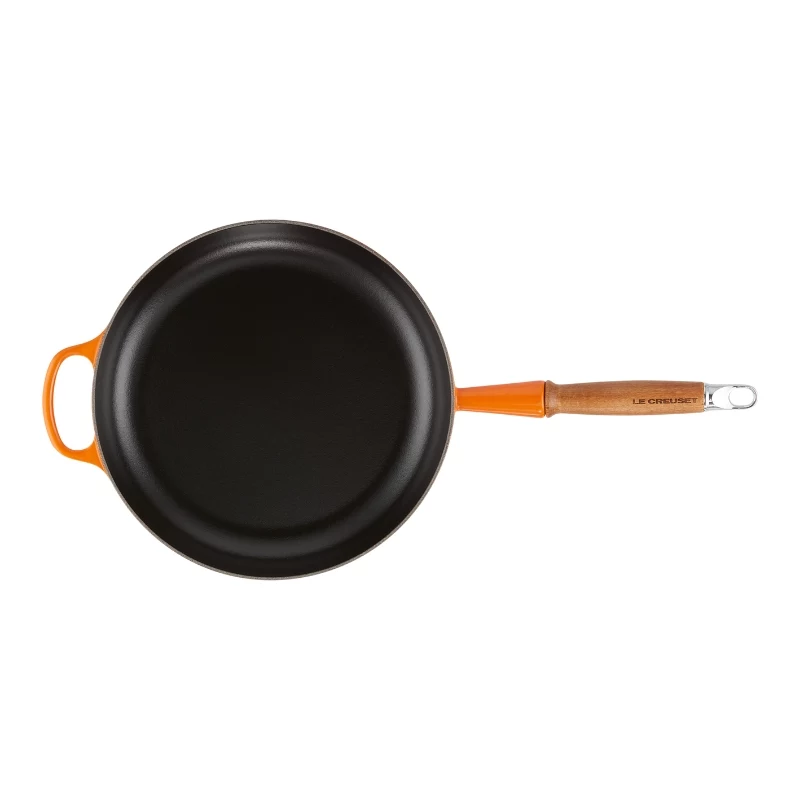 Le Creuset liatinová panvica na vyprážanie s drevenou rukoväťou 28 cm Volcanic Orange