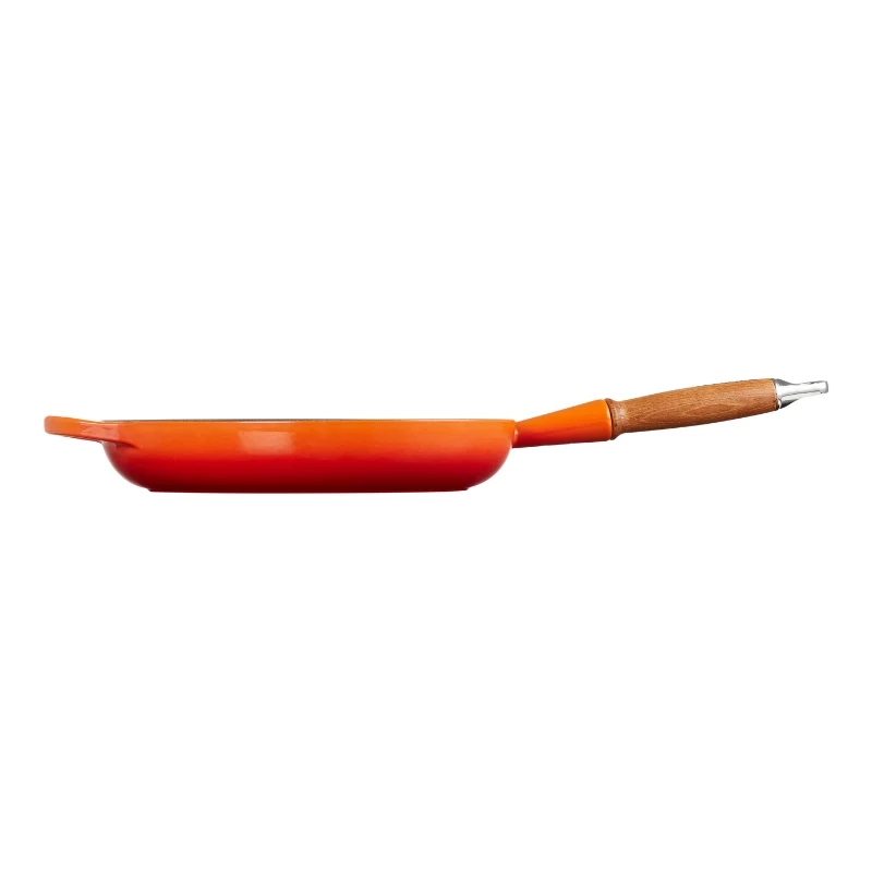 Le Creuset liatinová panvica na vyprážanie s drevenou rukoväťou 28 cm Volcanic Orange