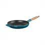 LE CREUSET liatinová panvica s drevenou rukoväťou Ø28cm modrá