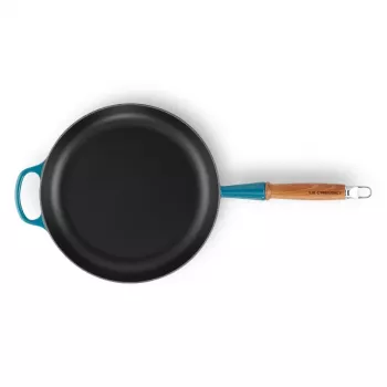 LE CREUSET liatinová panvica s drevenou rukoväťou Ø28cm modrá