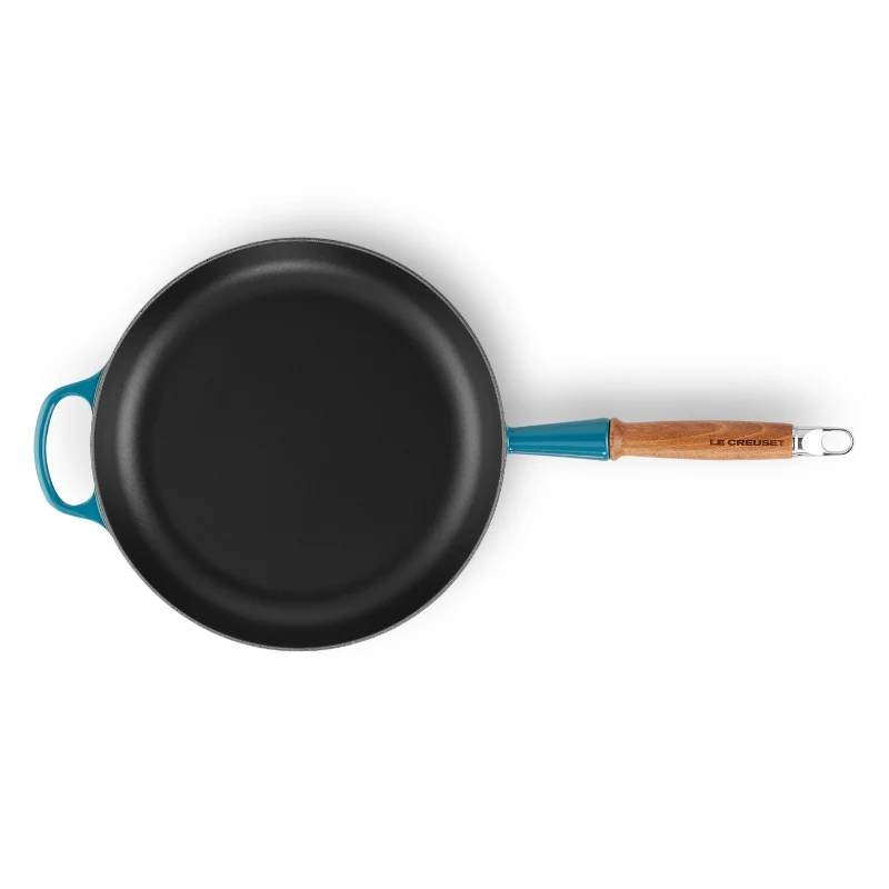 LE CREUSET liatinová panvica s drevenou rukoväťou Ø28cm modrá