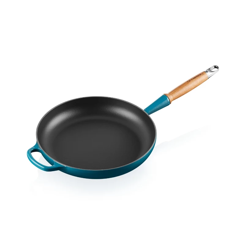 LE CREUSET liatinová panvica s drevenou rukoväťou Ø28cm modrá